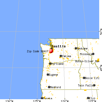 Tacoma, WA (98407) map from a distance