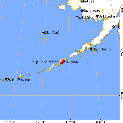 Unalaska, AK (99685) map from a distance