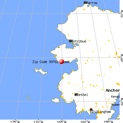 Nome, AK (99762) map from a distance