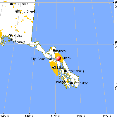 Juneau, AK (99824) map from a distance