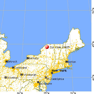 Hannawa Falls, NY (13625) map from a distance