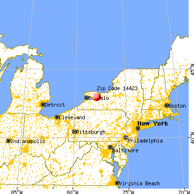 Caledonia, NY (14423) map from a distance