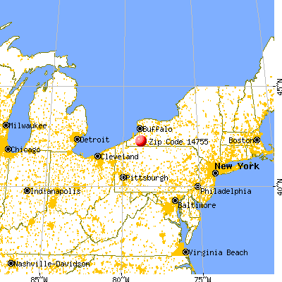 Little Valley, NY (14755) map from a distance