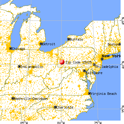 Jefferson Hills, PA (15025) map from a distance