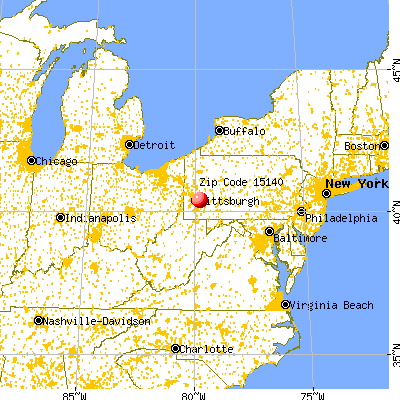 Pitcairn, PA (15140) map from a distance