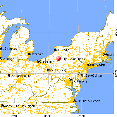 Smethport, PA (16730) map from a distance