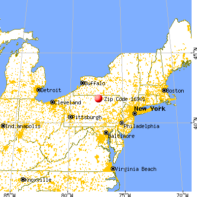 Wellsboro, PA (16901) map from a distance