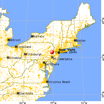 Stockertown, PA (18040) map from a distance