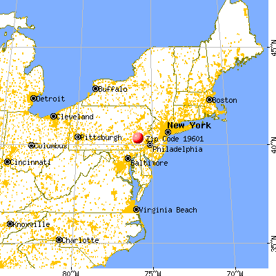 Reading, PA (19601) map from a distance