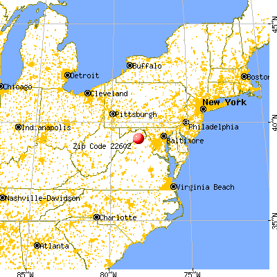 Shawneeland, VA (22602) map from a distance