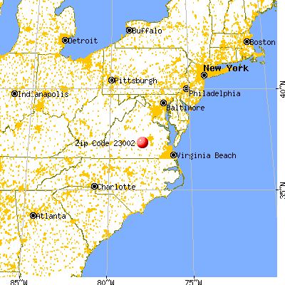 Amelia Court House, VA (23002) map from a distance