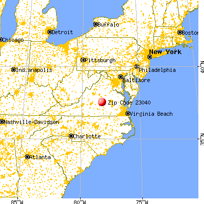 Cumberland, VA (23040) map from a distance