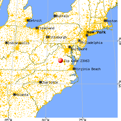 Goochland, VA (23063) map from a distance