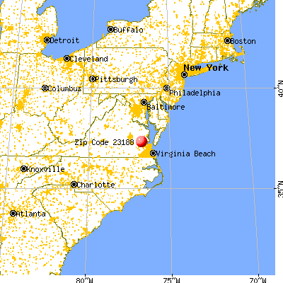 Williamsburg, VA (23188) map from a distance