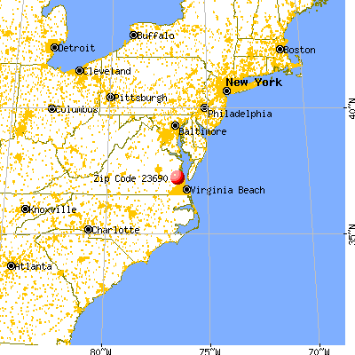 Yorktown, VA (23690) map from a distance