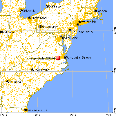 Newsoms, VA (23874) map from a distance