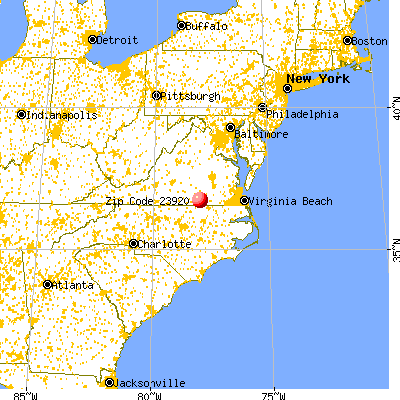 Brodnax, VA (23920) map from a distance