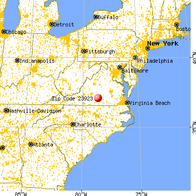 Charlotte Court House, VA (23923) map from a distance