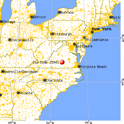 Hampden Sydney, VA (23943) map from a distance
