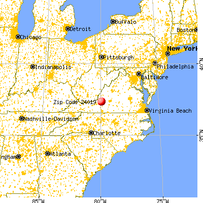 Hollins, VA (24019) map from a distance