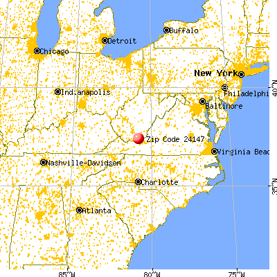 Rich Creek, VA (24147) map from a distance