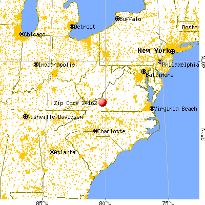 Shawsville, VA (24162) map from a distance