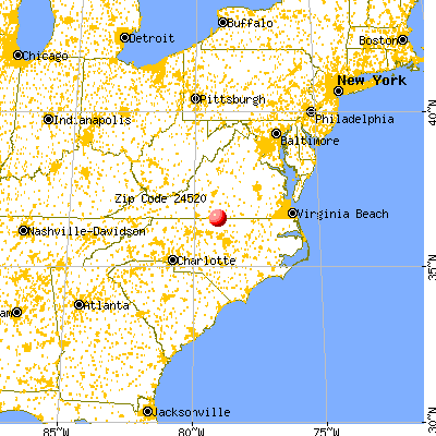 Cluster Springs, VA (24520) map from a distance