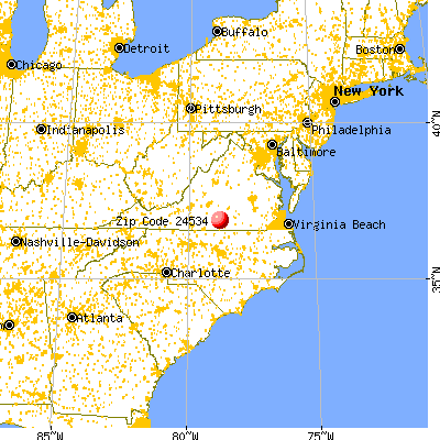 Clover, VA (24534) map from a distance