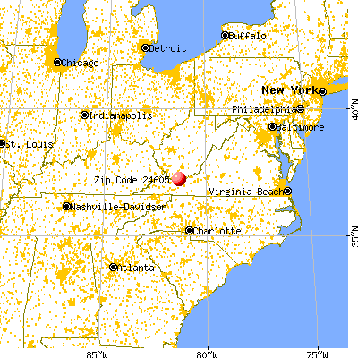 Bluefield, VA (24605) map from a distance