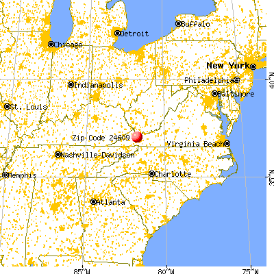 Claypool Hill, VA (24609) map from a distance