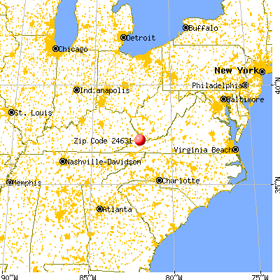 Vansant, VA (24631) map from a distance