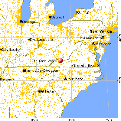 Gary, WV (24830) map from a distance