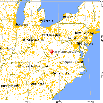 Boomer, WV (25031) map from a distance