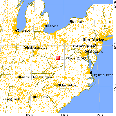 Clay, WV (25043) map from a distance