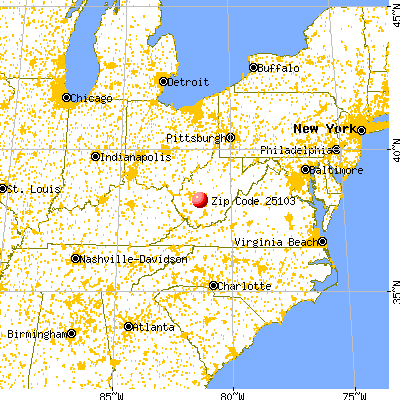 Pratt, WV (25103) map from a distance