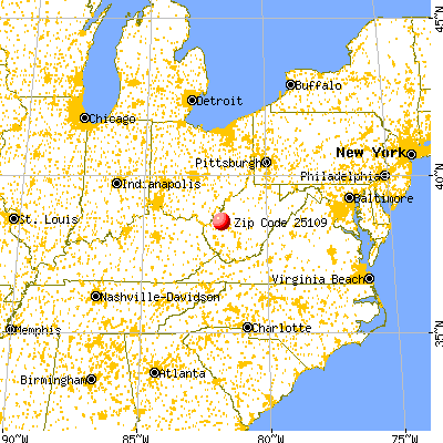 Hometown, WV (25109) map from a distance