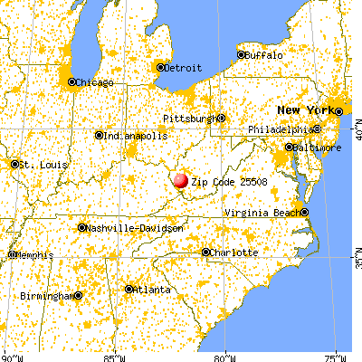 Chapmanville, WV (25508) map from a distance