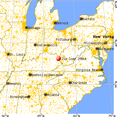 Fort Gay, WV (25514) map from a distance