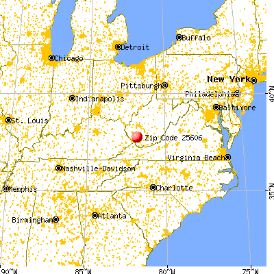 Accoville, WV (25606) map from a distance