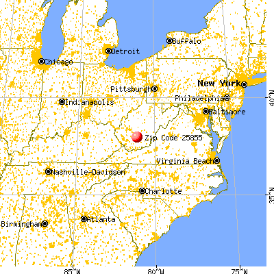 Hilltop, WV (25855) map from a distance