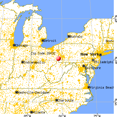 Bethany, WV (26032) map from a distance