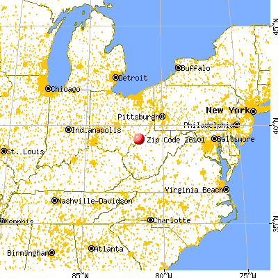 Parkersburg, WV (26101) map from a distance