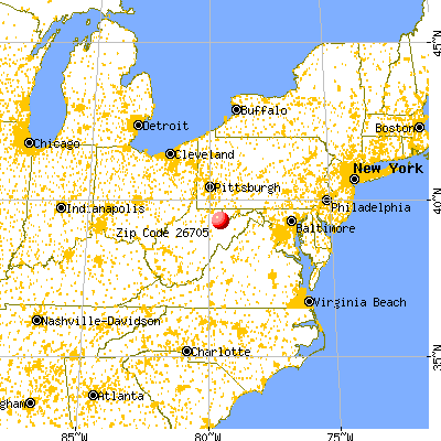 Aurora, WV (26705) map from a distance