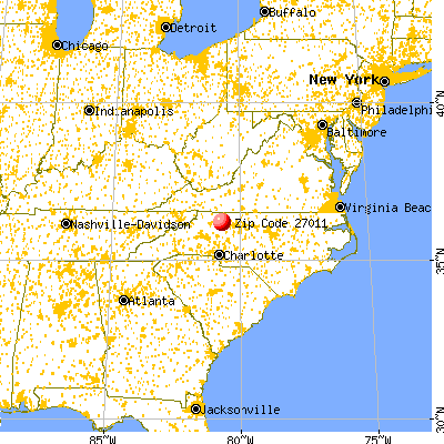 Boonville, NC (27011) map from a distance