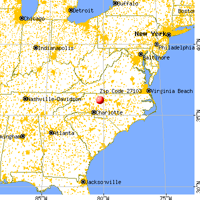 Winston-Salem, NC (27103) map from a distance