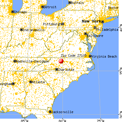 Winston-Salem, NC (27105) map from a distance