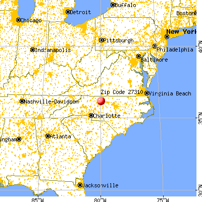 Oak Ridge, NC (27310) map from a distance