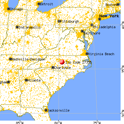 Staley, NC (27355) map from a distance