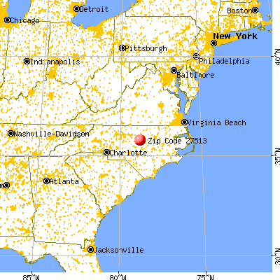 Cary, NC (27513) map from a distance