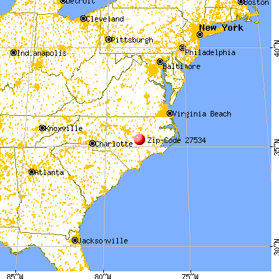 Goldsboro, NC (27534) map from a distance